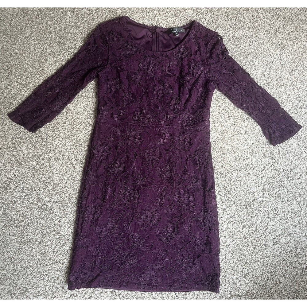 Women's Lulu's Burgundy Lace Dress With 3/4 Sleeve, Medium